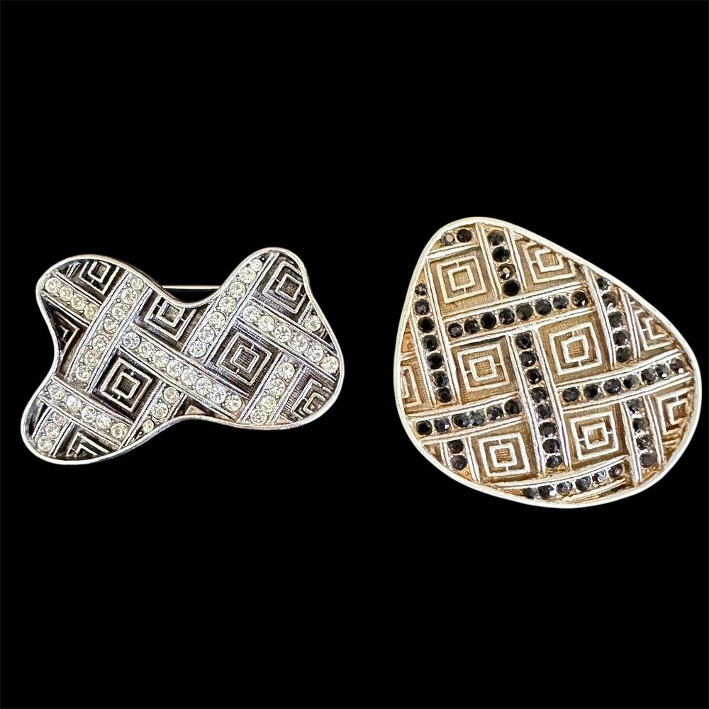 Set of 2 MCM Modernist HAR Brooches - Rhinestone Enamel 1960’s Signed